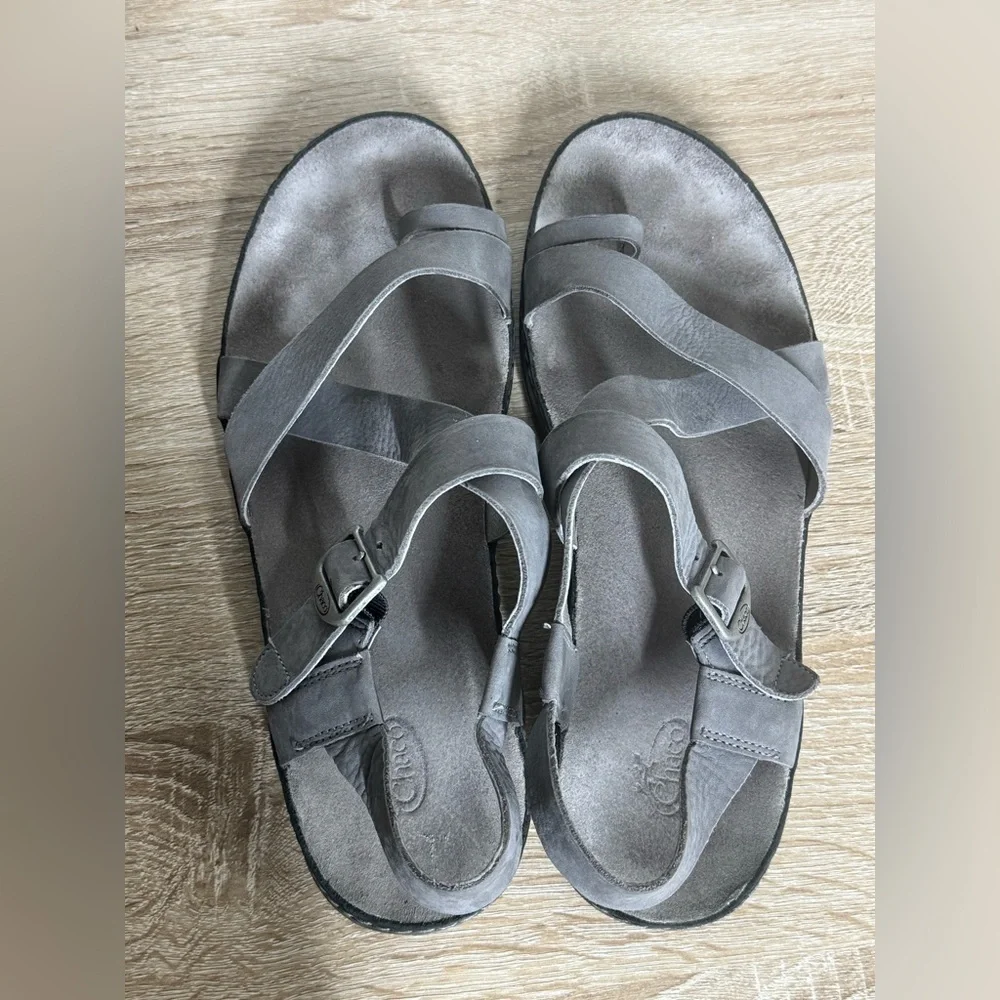Chaco Wayfarer Loop Grey Leather Flat Samdals Women Size 11 - Picture 9 of 12